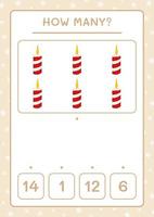 How many christmas candle, game for children. Vector illustration, printable worksheet