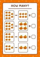 How many Pumpkin, game for children. Vector illustration, printable worksheet