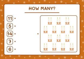 How many christmas candle, game for children. Vector illustration, printable worksheet