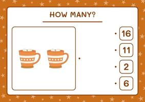 How many christmas mug, game for children. Vector illustration, printable worksheet