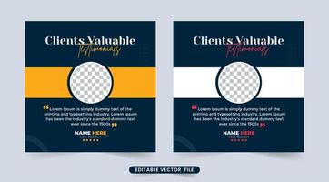 Customer feedback review or testimonial layout section vector. Customer feedback testimonial and review section with a dark background. Client testimonials template and star rating section vector. vector