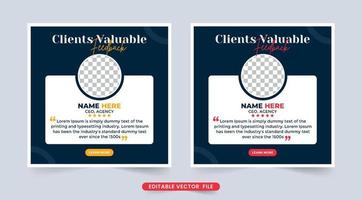 Customer service feedback and work review layout vector. Business client testimonials with photo and quote placeholders. Customer feedback review or testimonial template design vector. vector