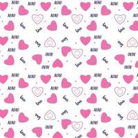 Cute pink love shape pattern for valentine's day on a white background. Love-shaped abstract pattern vector for background and bed sheets. Delicate valentine seamless pattern with text effects.