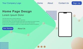 Website landing page template design. Geometric background with smartphone icon. Vector illustration. EPS 10.