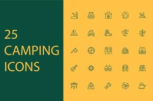 minimal summer camping, outdoor icon set. vector