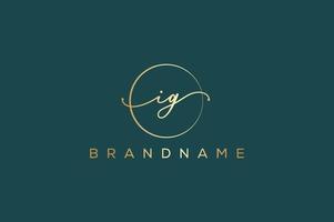 I G IG hand drawn logo of initial signature, fashion, jewelry, photography, boutique, script, wedding, floral and botanical creative vector logo template for any company or business.