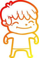 warm gradient line drawing happy cartoon boy vector