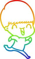 rainbow gradient line drawing happy cartoon boy vector