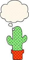 caricatura, cactus, y, pensamiento, burbuja, en, cómico, estilo vector