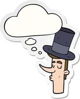 cartoon man wearing top hat and thought bubble as a printed sticker vector