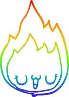 rainbow gradient line drawing cartoon flame with face vector