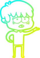 cold gradient line drawing cartoon exhausted boy vector
