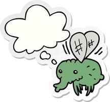 cartoon fly and thought bubble as a printed sticker vector