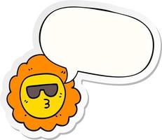 cartoon sunflower and speech bubble sticker vector