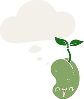 cute cartoon seed sprouting and thought bubble in retro style vector