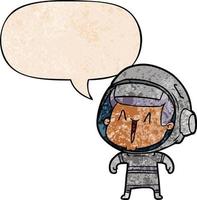 cartoon astronaut man and speech bubble in retro texture style vector