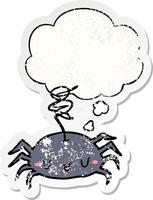 cartoon spider and thought bubble as a distressed worn sticker vector