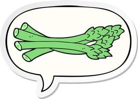 cartoon asparagus and speech bubble sticker vector