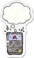 cartoon calculator and thought bubble as a distressed worn sticker vector