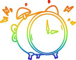 rainbow gradient line drawing cartoon ringing alarm clock vector