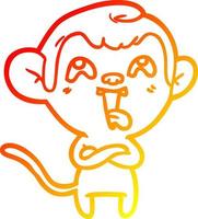 warm gradient line drawing crazy cartoon monkey vector