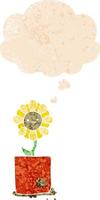 cute cartoon flower and thought bubble in retro textured style vector