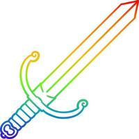 rainbow gradient line drawing cartoon sword vector