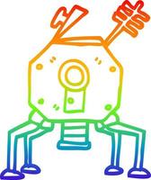 rainbow gradient line drawing cartoon space rocket vector