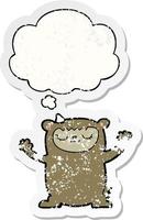 cute cartoon bear and thought bubble as a distressed worn sticker vector