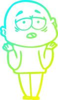 cold gradient line drawing cartoon tired bald man vector