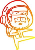 warm gradient line drawing cartoon tired astronaut vector