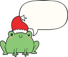 cute cartoon christmas frog and speech bubble vector