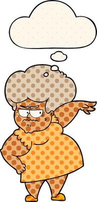 cartoon angry old woman and thought bubble in comic book style