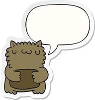 cartoon bear and speech bubble sticker vector