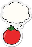 cartoon tomato and thought bubble as a printed sticker vector