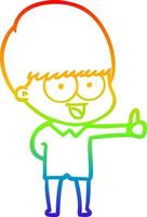 rainbow gradient line drawing happy cartoon boy vector