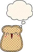 cute cartoon slice of toast and thought bubble in comic book style vector