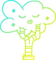 cold gradient line drawing cartoon tree with face vector