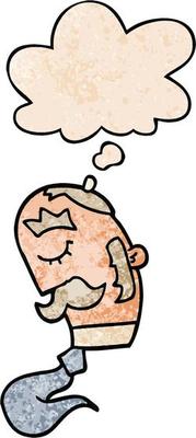 cartoon man with mustache and thought bubble in grunge texture pattern style