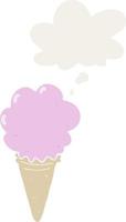 cartoon ice cream and thought bubble in retro style vector
