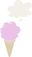 cartoon ice cream and thought bubble in retro style vector