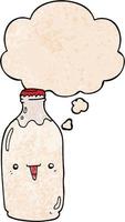 cute cartoon milk bottle and thought bubble in grunge texture pattern style vector