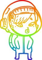 rainbow gradient line drawing cartoon astronaut woman vector