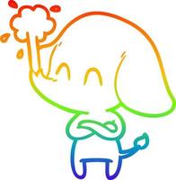 dibujo de línea de gradiente de arco iris lindo elefante de dibujos animados arrojando agua vector