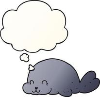 cute cartoon seal and thought bubble in smooth gradient style vector