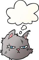 cartoon tough cat face and thought bubble in smooth gradient style vector