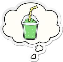 cartoon iced smoothie and thought bubble as a printed sticker vector