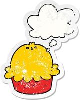 cartoon pie and thought bubble as a distressed worn sticker vector