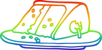 rainbow gradient line drawing cartoon slice of cake vector