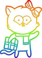 gato de dibujos animados de dibujo de línea de gradiente de arco iris vector